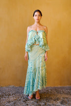 Haut En Chiffon À Volants Et À Imprimé  – Vert