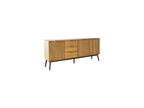 Albi - Buffet 3 Portes - Bois Massif Et Rotin
