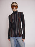 Pull Col Roule Rayures Lurex - Noir Multico