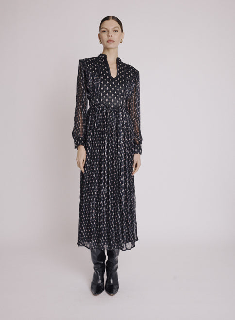 Robe Longue Plastron Matelasse - Losali Print