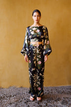 Haut En Satin À Imprimé Pivoine Chinoise – Noir