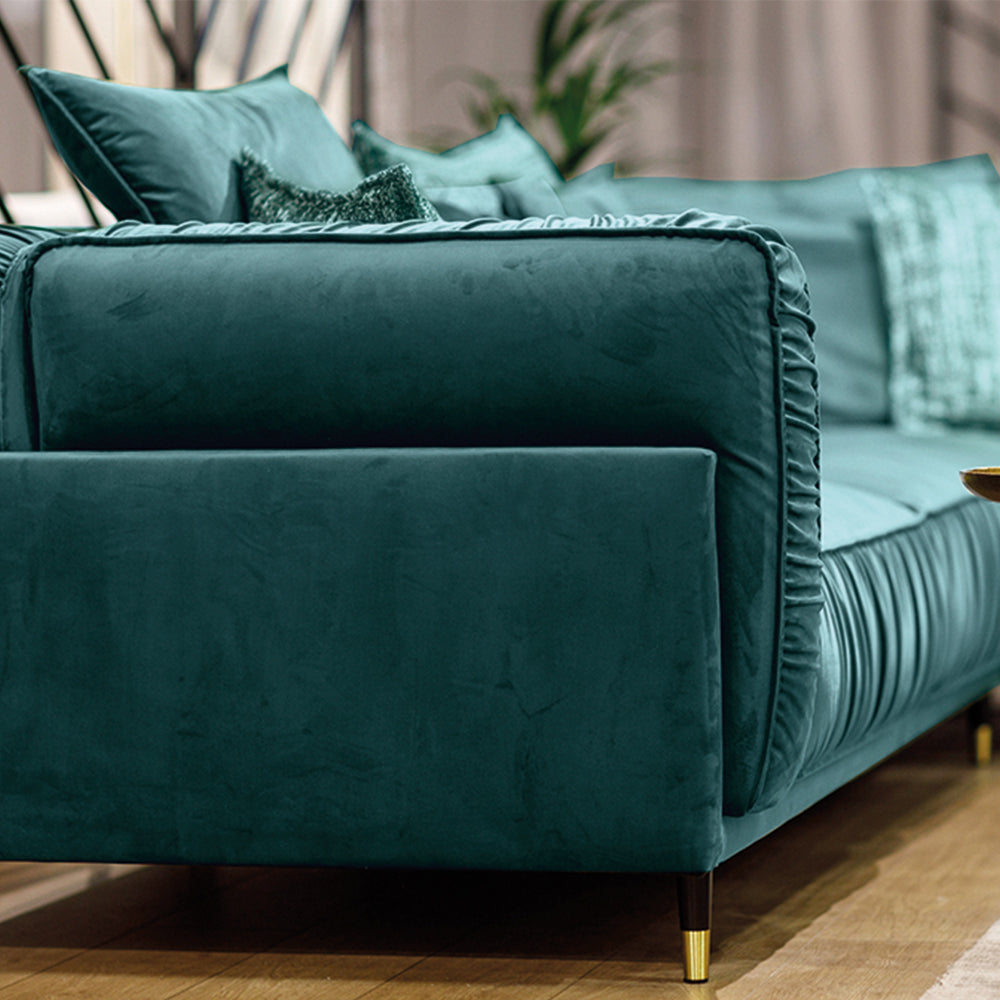 Canapé Velours Angle Droit Bleu Fiorenzo - 4 Places - Bleu
