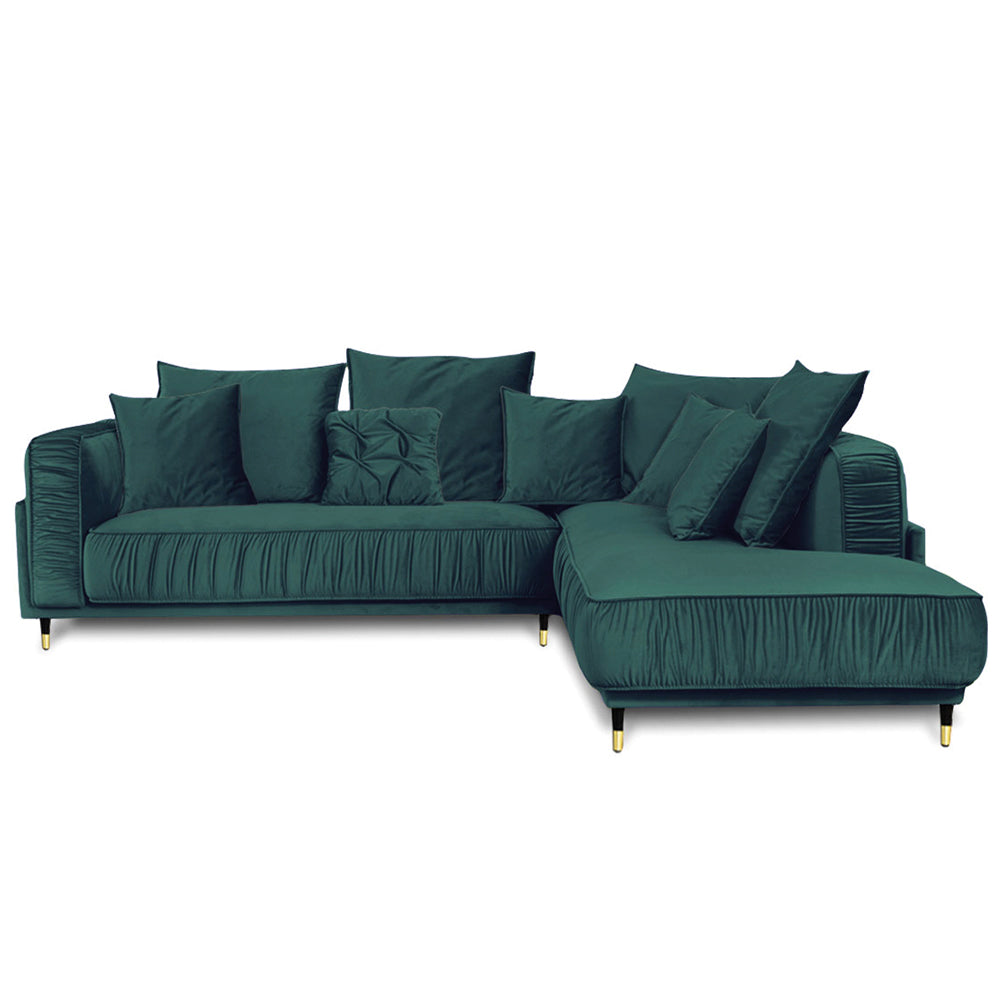 Canapé Velours Angle Droit Bleu Fiorenzo - 4 Places - Bleu