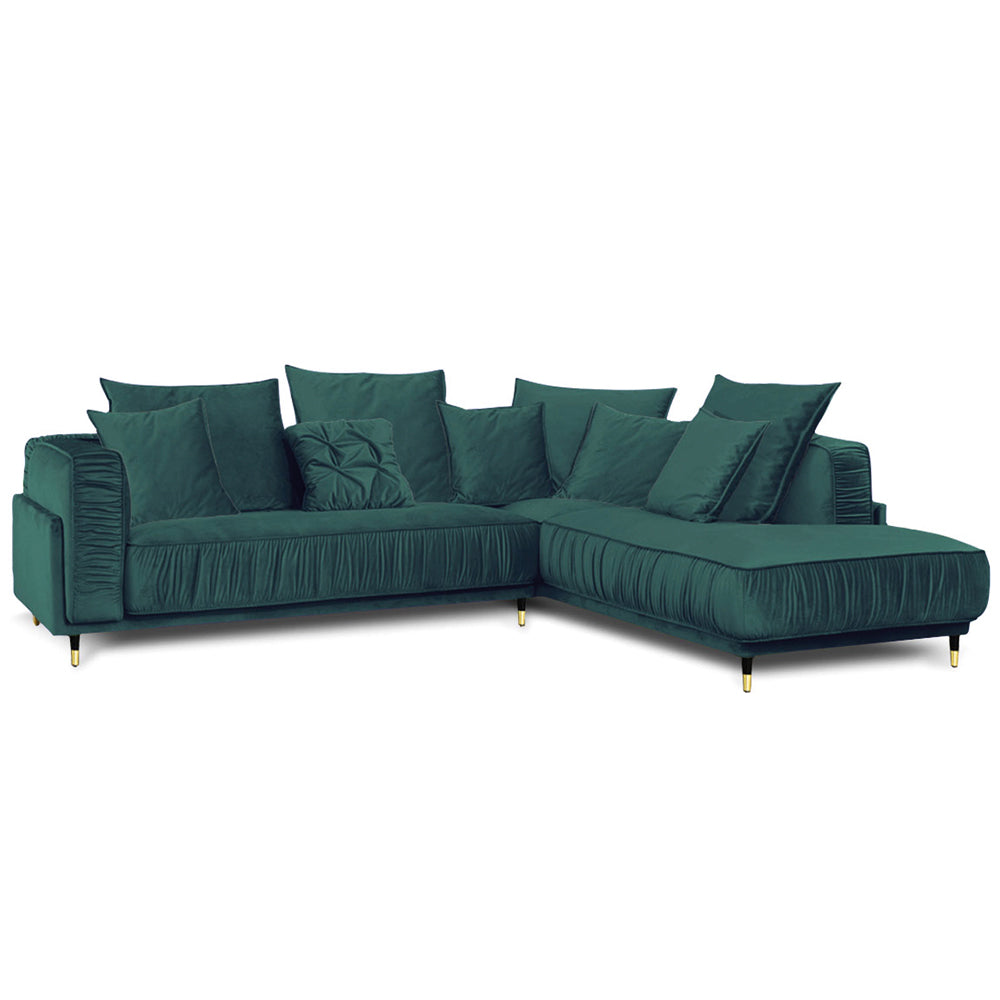 Canapé Velours Angle Droit Bleu Fiorenzo - 4 Places - Bleu