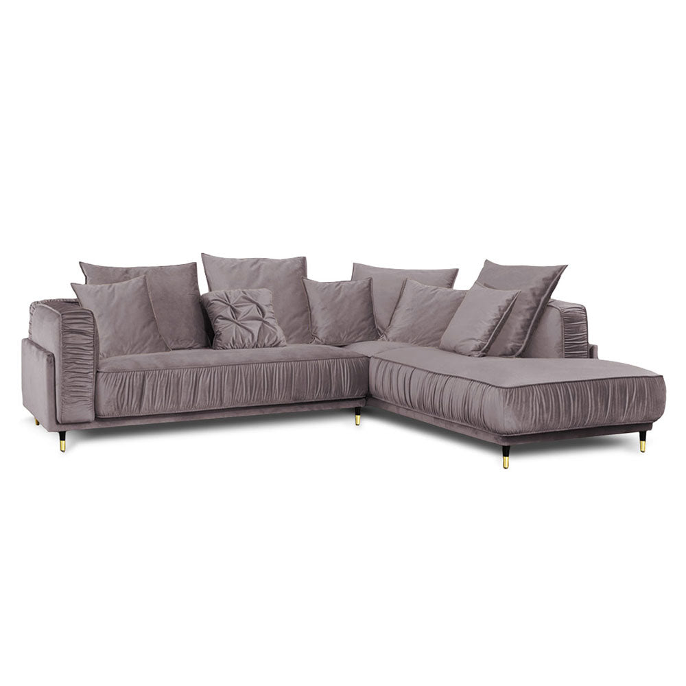 Canapé Velours Angle Droit Gris Foncé Fiorenzo - 4 Places - Gris Foncé