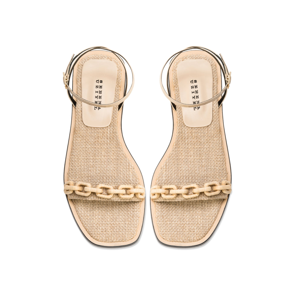 Catena Notte Natural Flat Ankle Cross Sandal