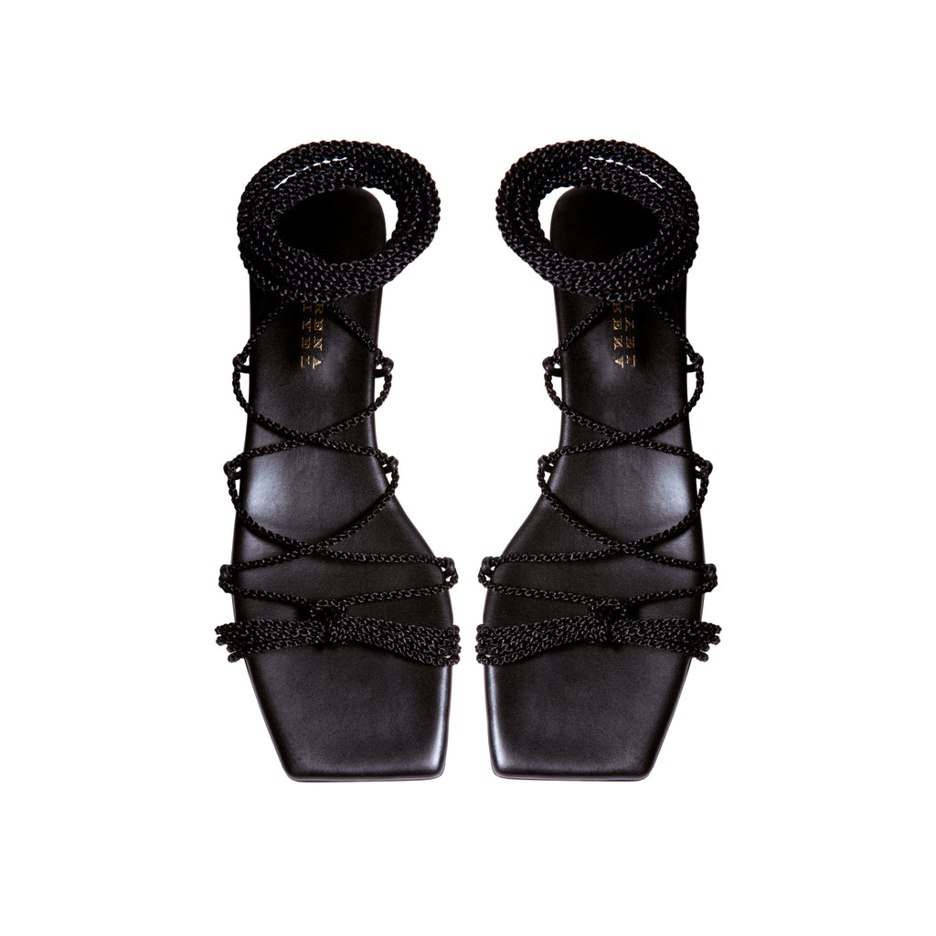 Ophilia Black Flat Lace-Up Sandal