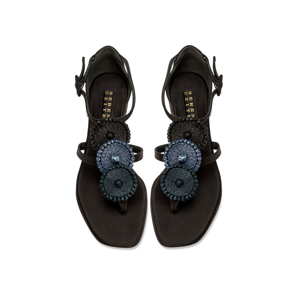 Coins Black Flat Ankle Toe Sandal