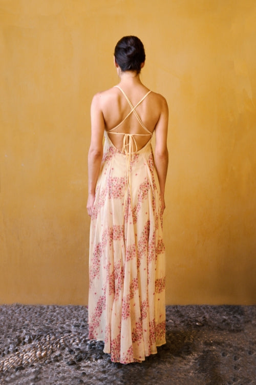 Robe Longue En Chiffon À Imprimé - Rose