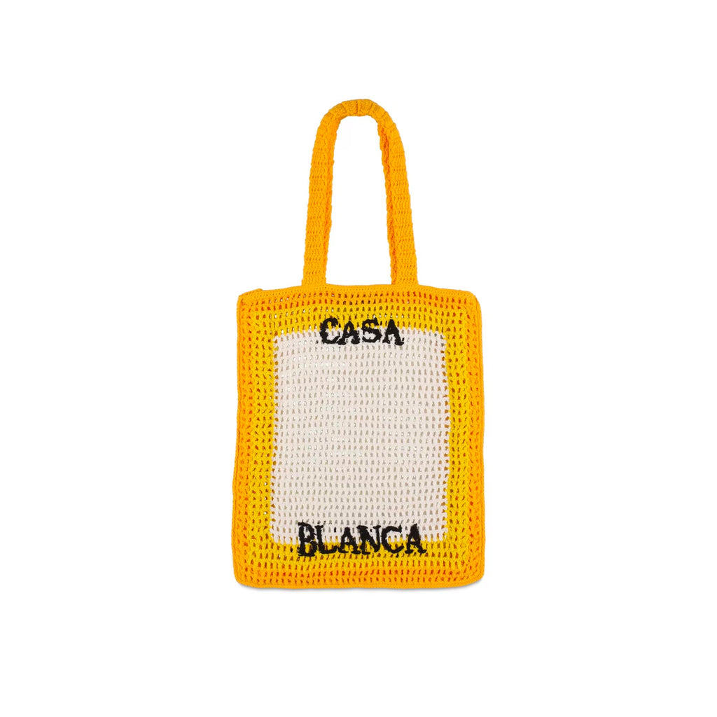 Casablanca Logo Cotton Crochet Tote Bag - Yellow - Femme