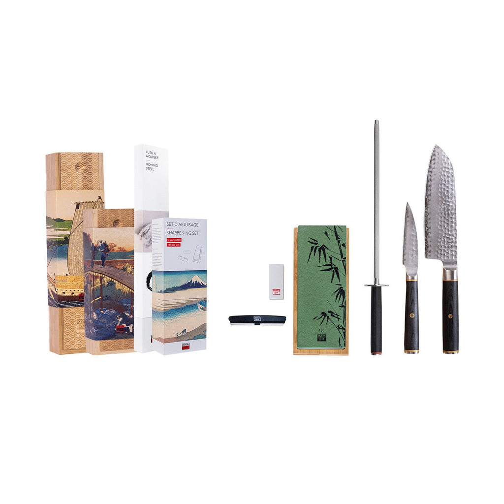 Collection Pakka San-Mai - Set de Base 4 pièces : 2 couteaux + 2 accessoires