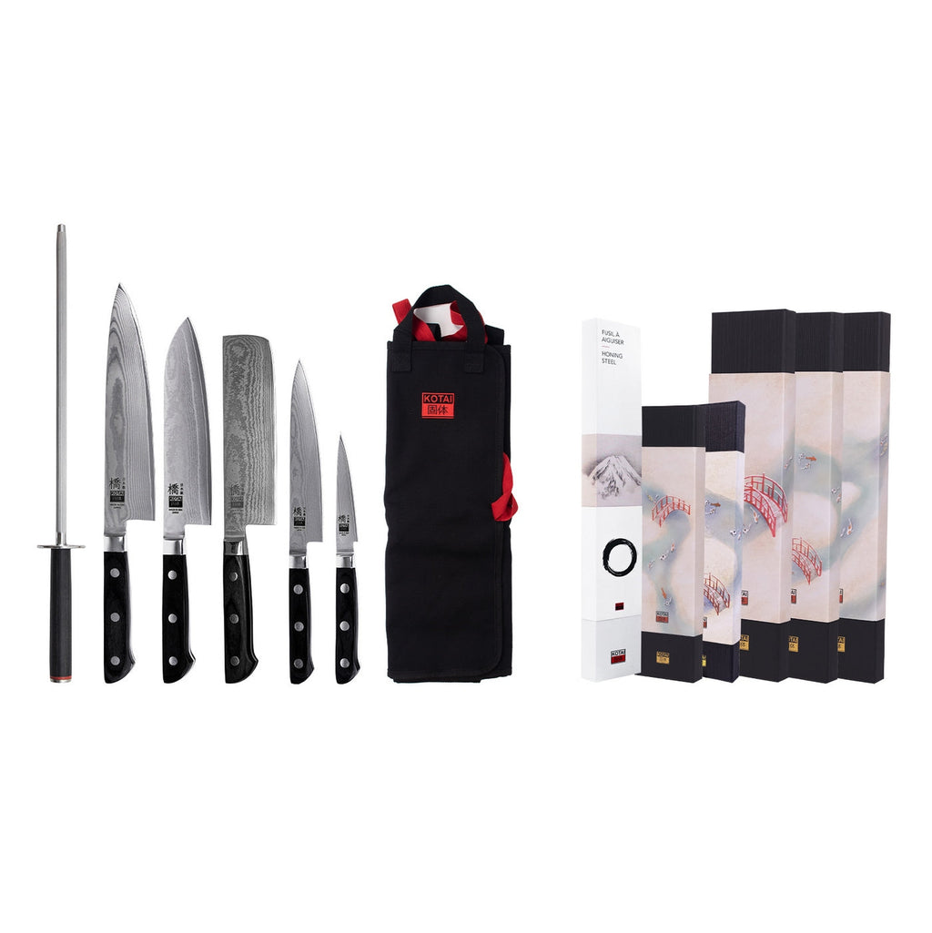 Collection Hashi Damas - Set Complet Nomade 7 pièces : 5 couteaux + 2 Accessoires