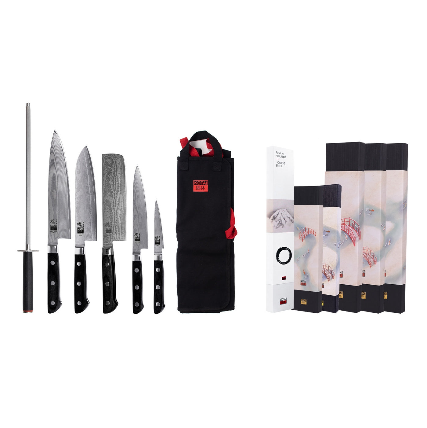 Collection Hashi Damas - Set Complet Nomade 7 pièces : 5 couteaux + 2 Accessoires
