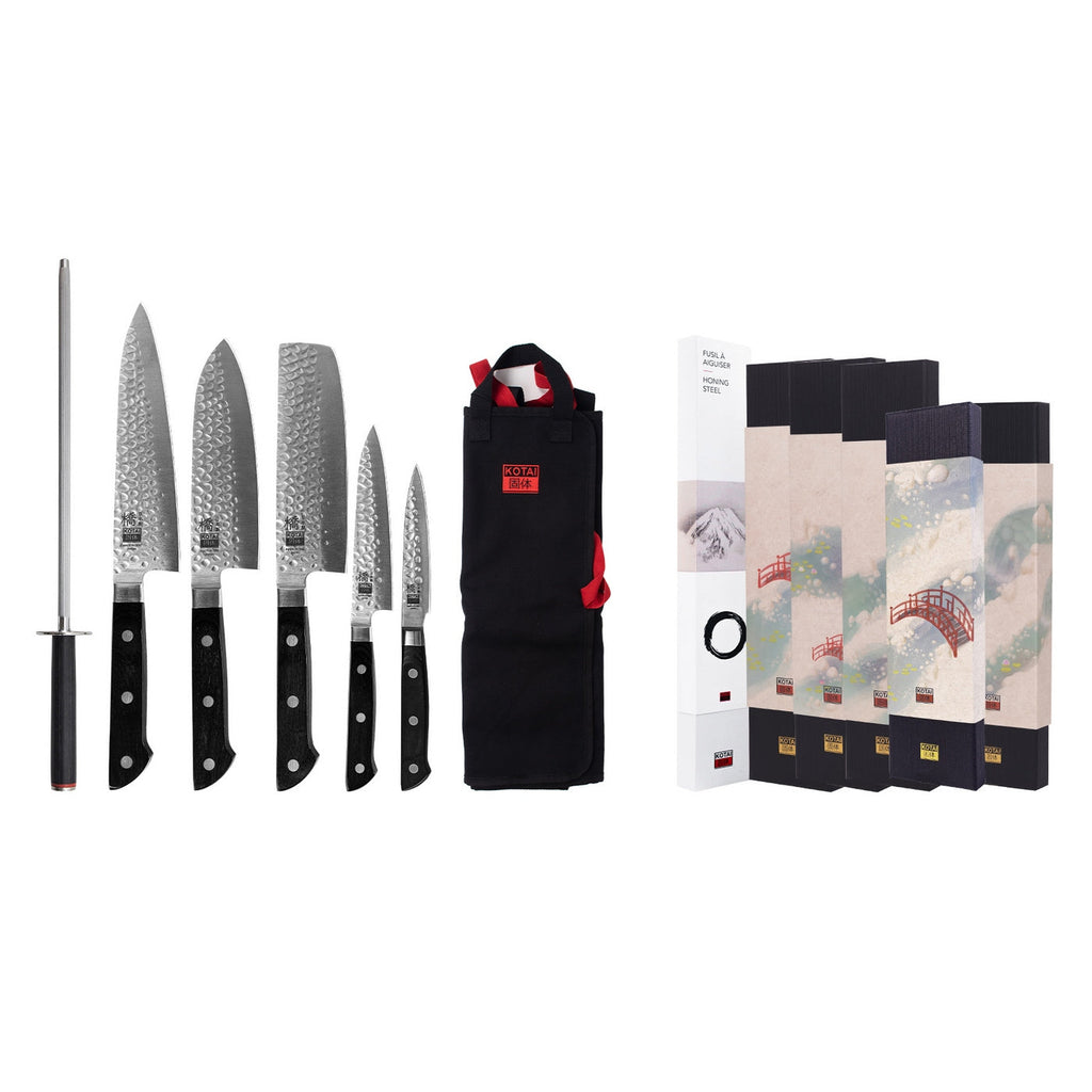 Collection Hashi Tsuchime - Set Complet Nomade 7 pièces : 5 couteaux + 2 Accessoires