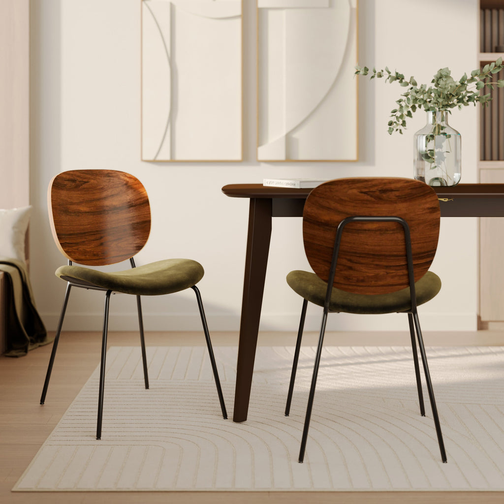 2 chaises marron et kaki en velours