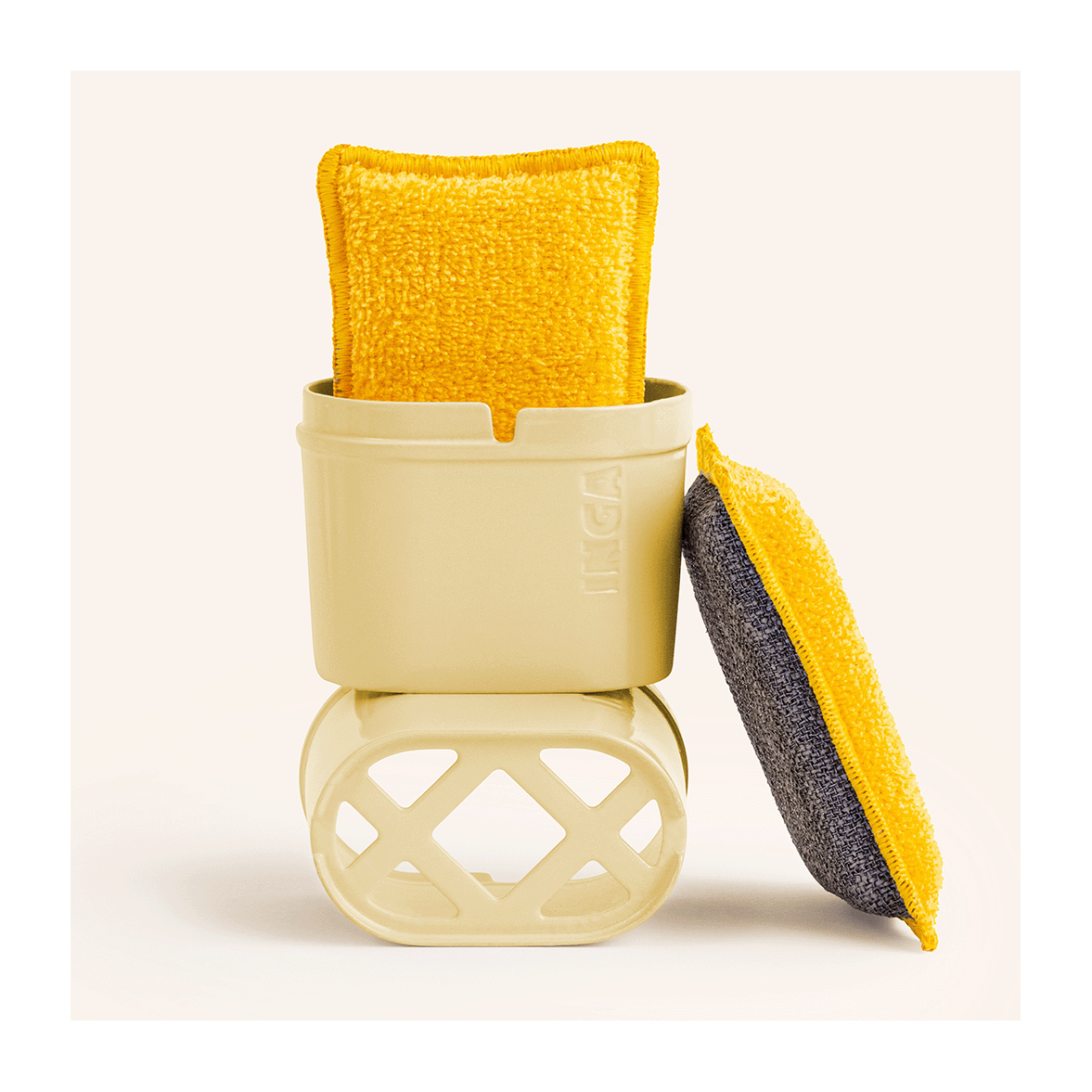 Eponge lavable jaune avec support
