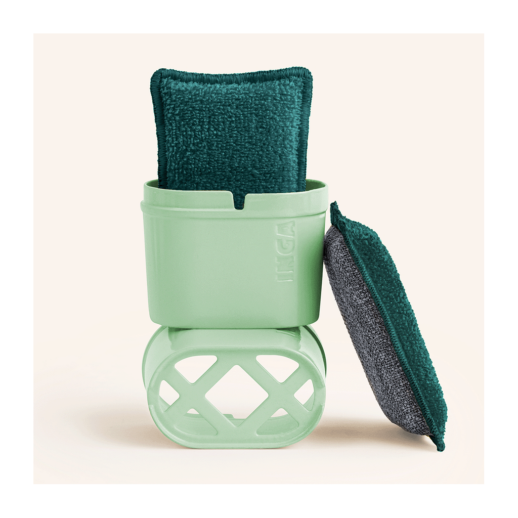 Eponge lavable verte avec support