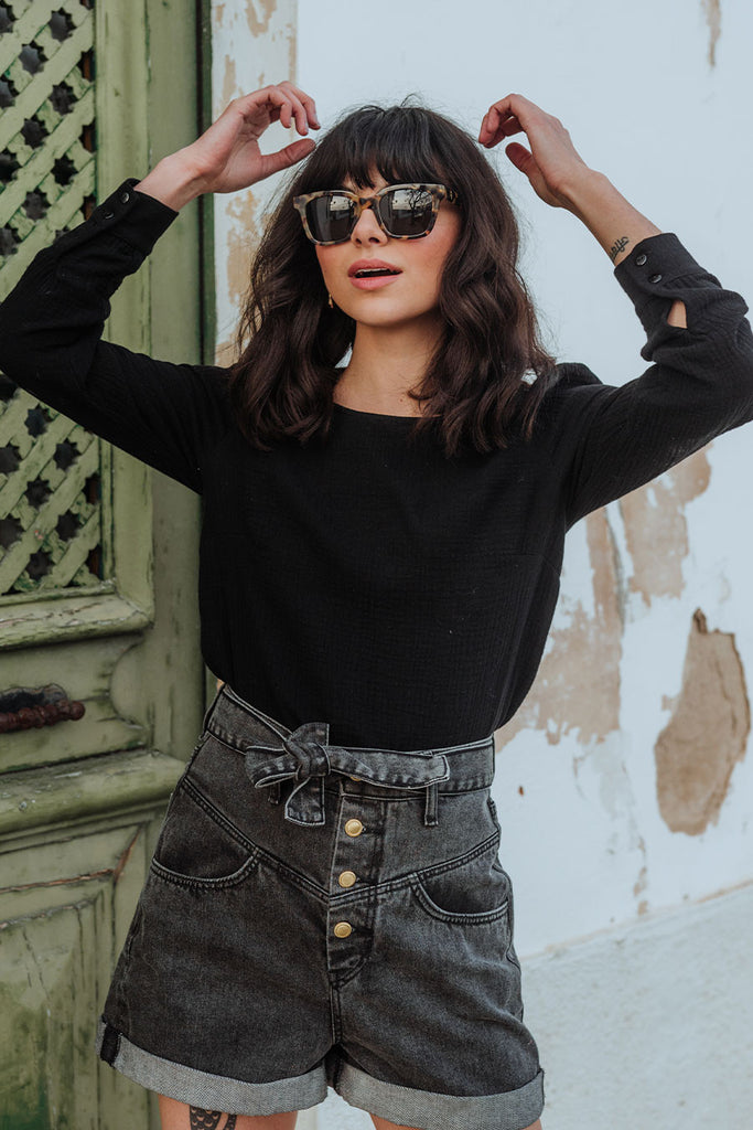 Blouse Lila Noir Coton