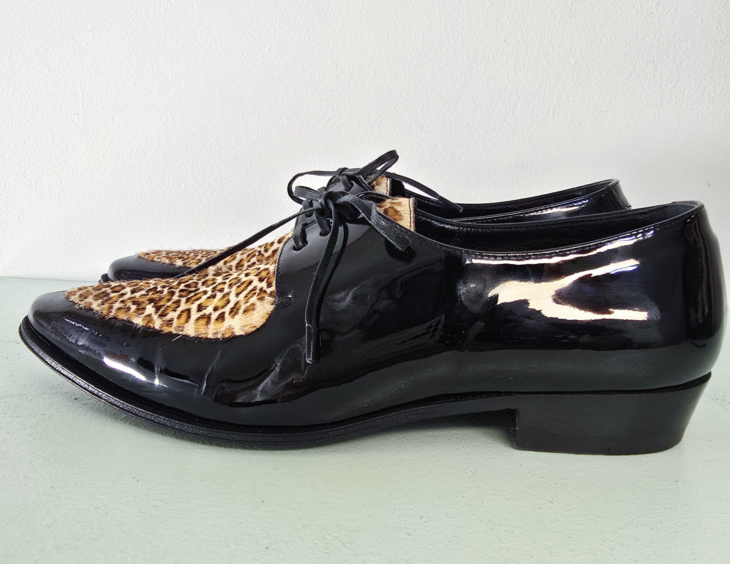 Céline Derbies Bout Pointu Vernis Noir & Léopard, Hedi Slimane Ss20