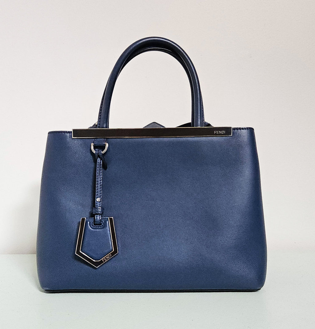 Fendi 2Jours Blue Leather Tote Bag
