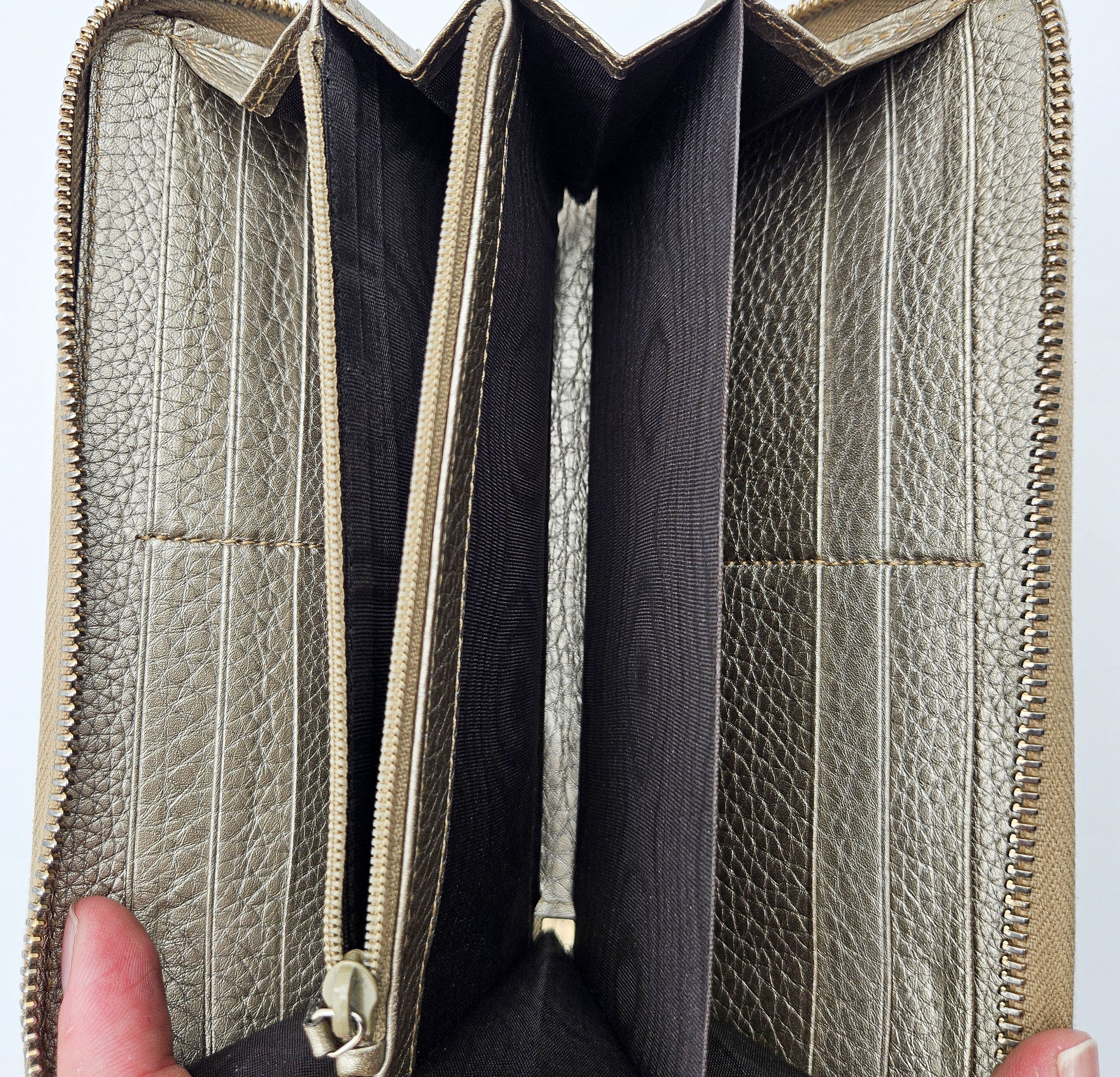 Portefeuille Gucci Cuir Grainé Doré Bamboo Zippy