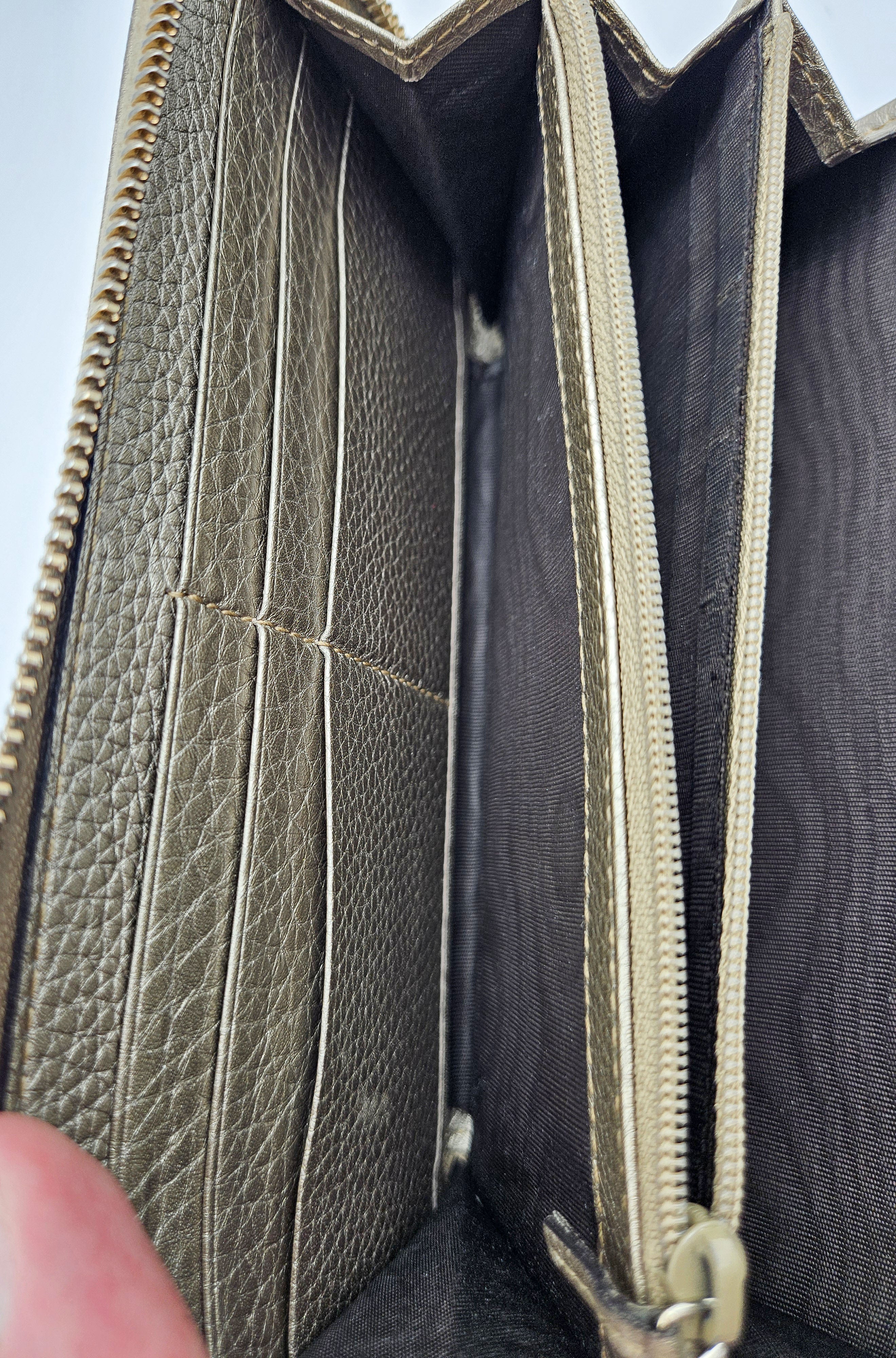 Portefeuille Gucci Cuir Grainé Doré Bamboo Zippy