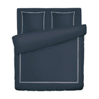 Biarritz - Housse De Couette + 1 Ou 2 Taie(S) D'Oreiller - Satin De Coton - Blanc / Bleu Fonce