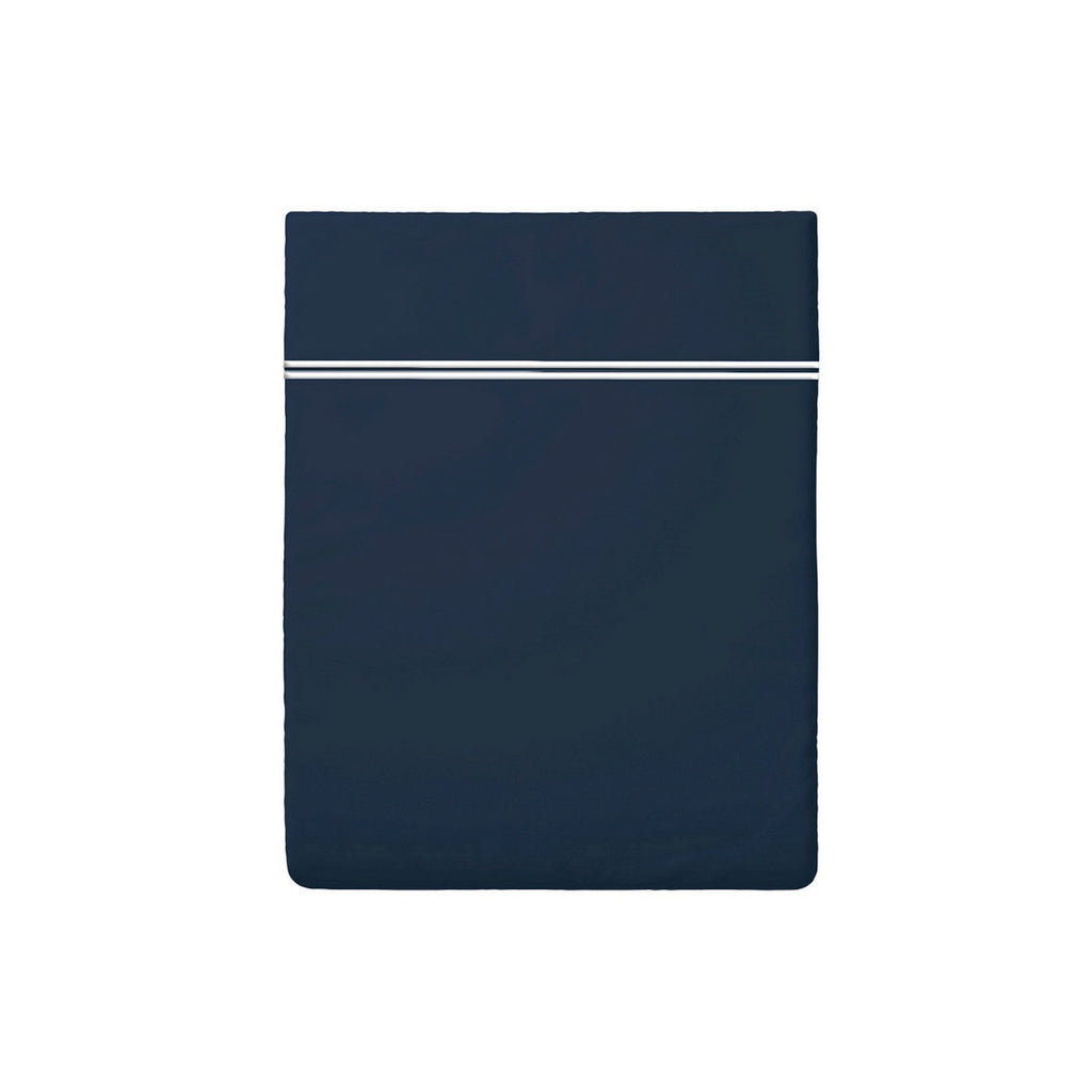 Biarritz - Drap Plat - Satin De Coton - Blanc / Bleu Fonce
