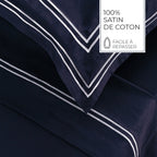 Biarritz - Ensemble De Draps - Satin De Coton - Blanc / Bleu Fonce