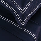 Biarritz - Ensemble De Draps - Satin De Coton - Blanc / Bleu Fonce