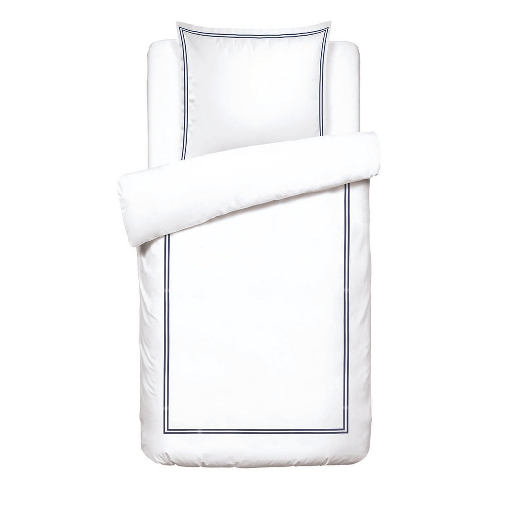 Biarritz - Housse De Couette + 1 Ou 2 Taie(S) D'Oreiller - Satin De Coton - Bleu Fonce / Blanc