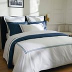 Biarritz - Set De 2 Taies D'Oreiller - Satin De Coton - Bleu Fonce / Blanc