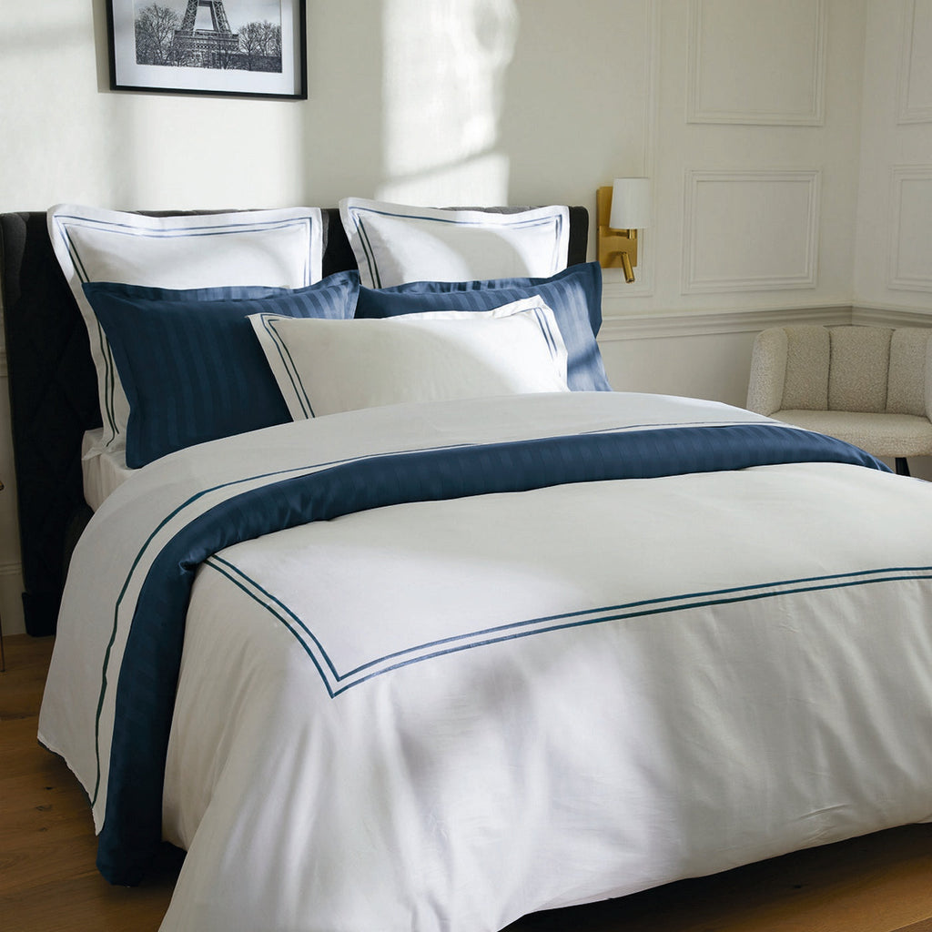 Biarritz - Drap Plat - Satin De Coton - Bleu Fonce / Blanc
