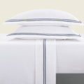 Biarritz - Ensemble De Draps - Satin De Coton - Bleu Fonce / Blanc