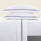 Biarritz - Ensemble De Draps - Satin De Coton - Bleu Fonce / Blanc