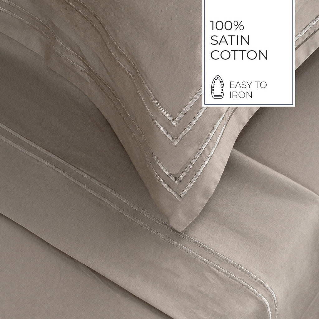 Biarritz - Ensemble De Draps - Satin De Coton - Taupe / Taupe