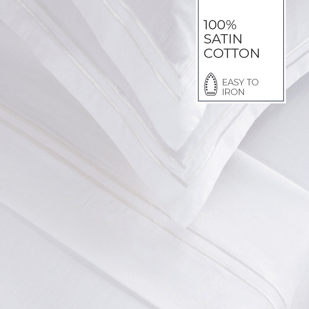 Biarritz - Ensemble De Draps - Satin De Coton - Blanc / Blanc