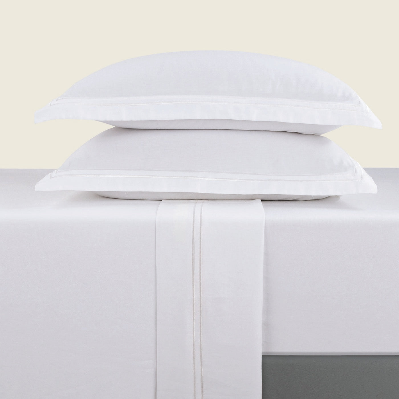 Biarritz - Ensemble De Draps - Satin De Coton - Blanc / Blanc
