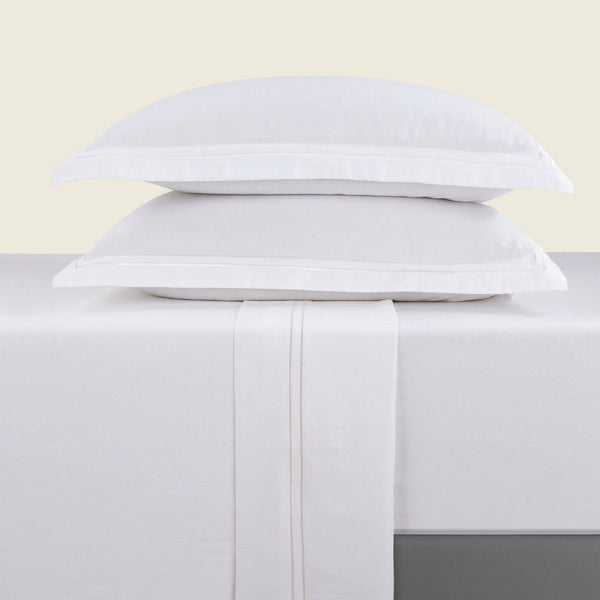 Biarritz - Ensemble De Draps - Satin De Coton - Blanc / Blanc