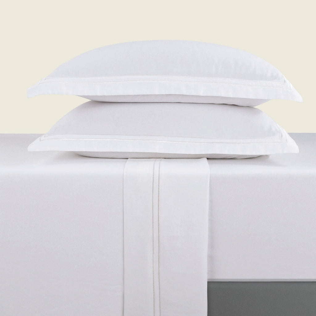 Biarritz - Ensemble De Draps - Satin De Coton - Blanc / Blanc