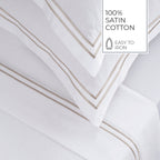 Biarritz - Ensemble De Draps - Satin De Coton - Taupe / Blanc