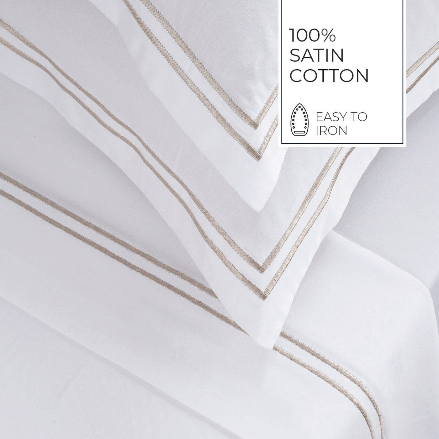 Biarritz - Ensemble De Draps - Satin De Coton - Taupe / Blanc