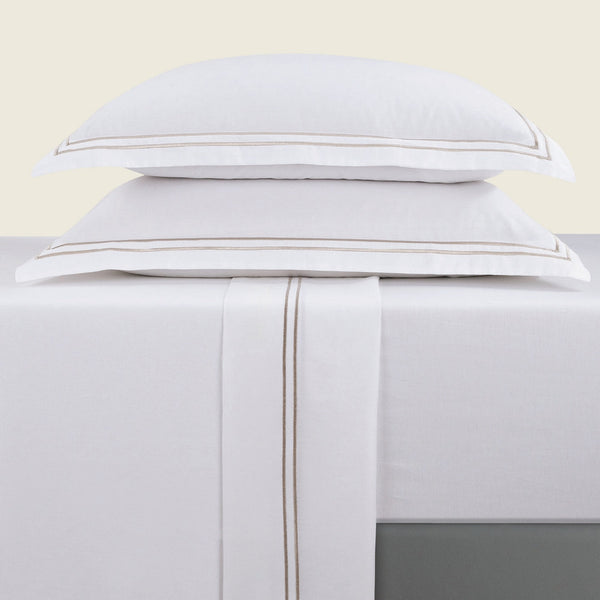 Biarritz - Ensemble De Draps - Satin De Coton - Taupe / Blanc