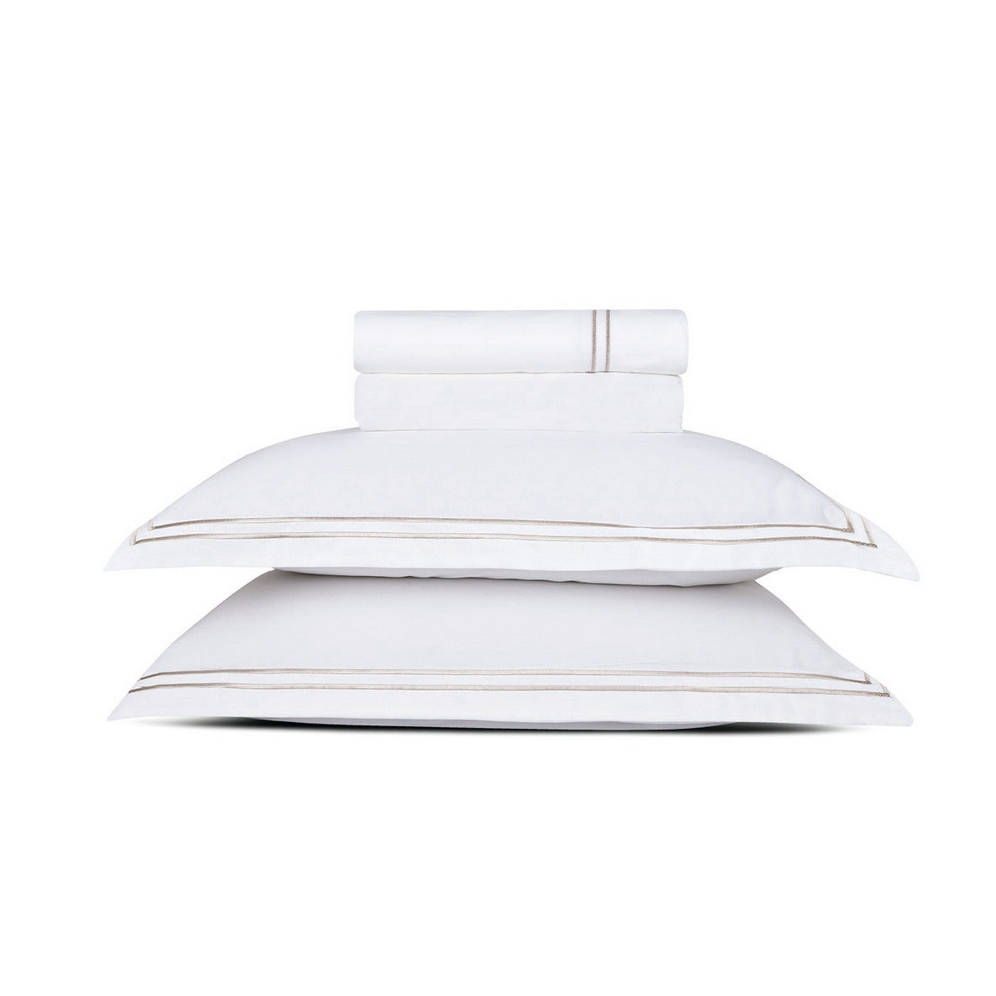 Biarritz - Ensemble De Draps - Satin De Coton - Taupe / Blanc