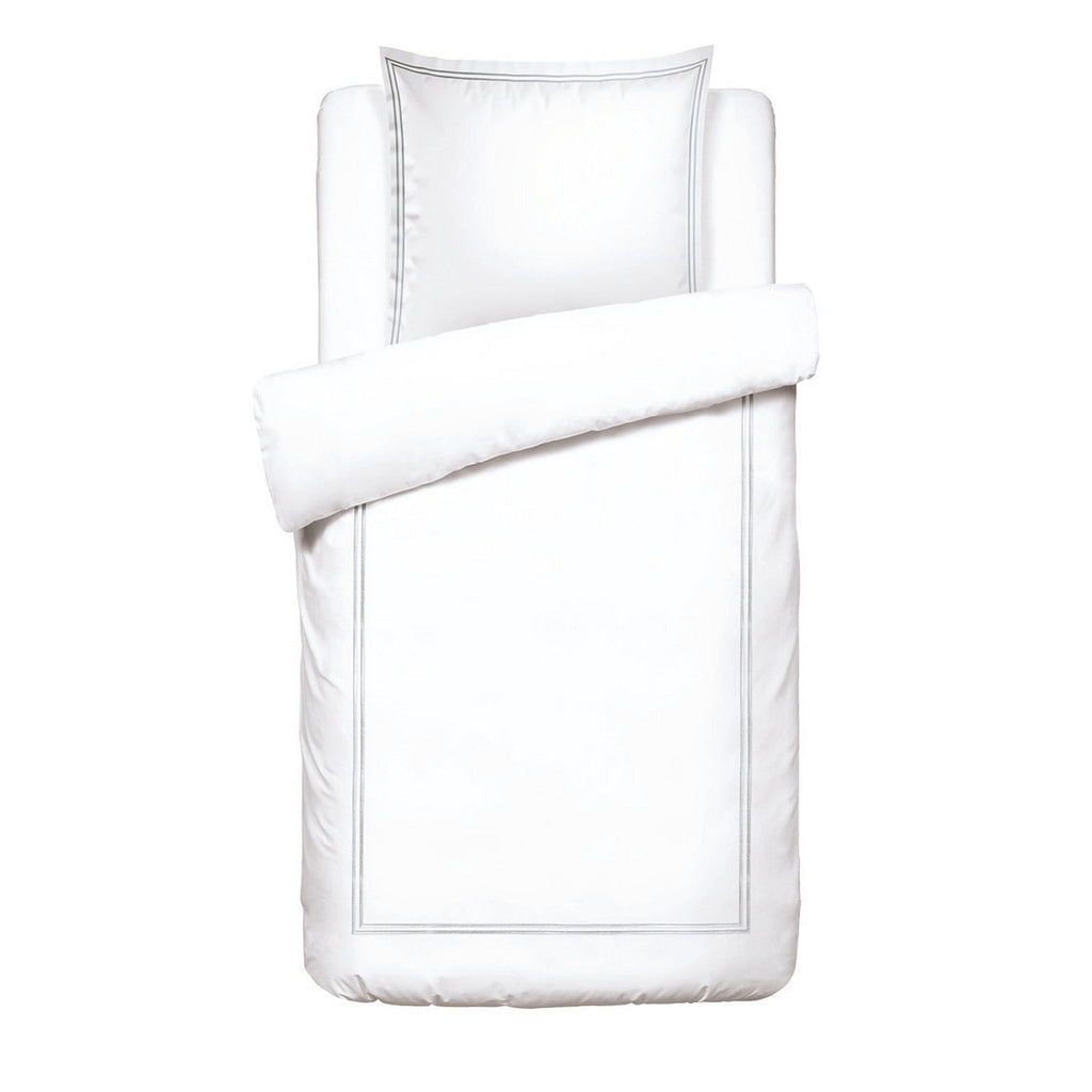 Biarritz - Housse De Couette + 1 Ou 2 Taie(S) D'Oreiller - Satin De Coton - Grey / Blanc