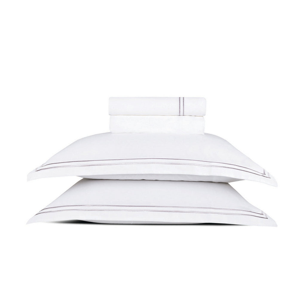 Biarritz - Ensemble De Draps - Satin De Coton - Grey / Blanc