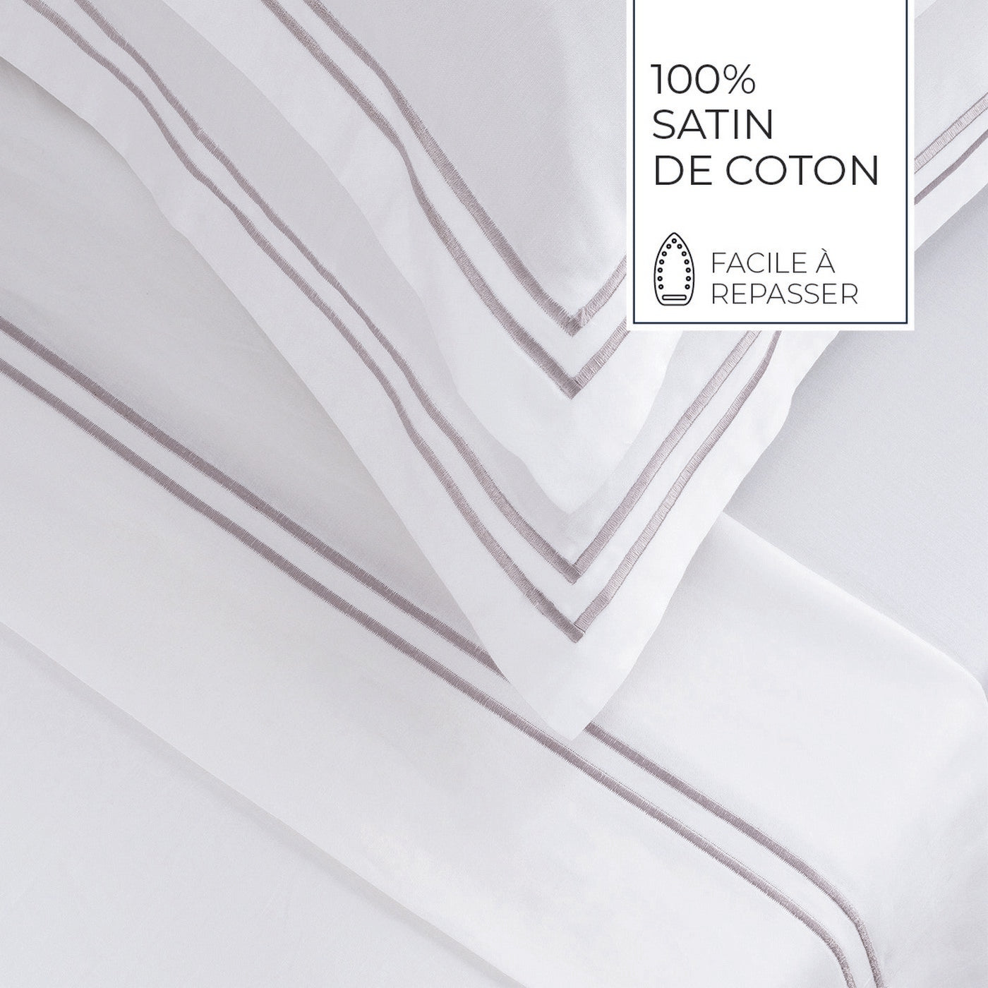Biarritz - Ensemble De Draps - Satin De Coton - Grey / Blanc