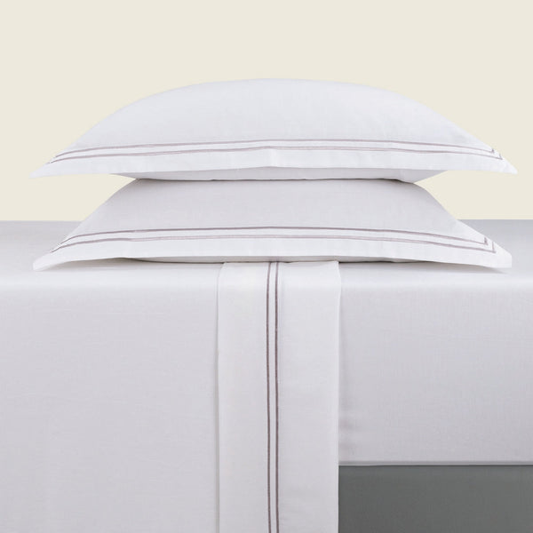 Biarritz - Ensemble De Draps - Satin De Coton - Grey / Blanc