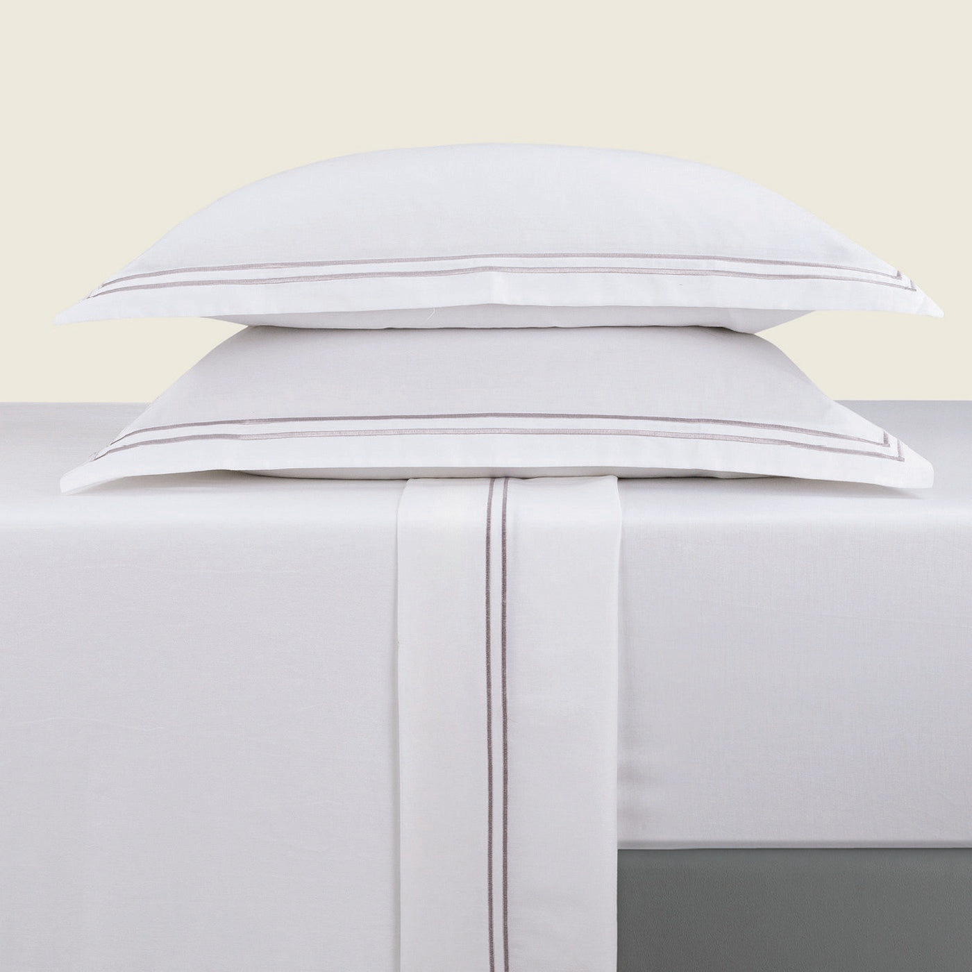 Biarritz - Ensemble De Draps - Satin De Coton - Grey / Blanc