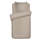 Biarritz - Housse De Couette + 1 Ou 2 Taie(S) D'Oreiller - Satin De Coton - Blanc / Taupe